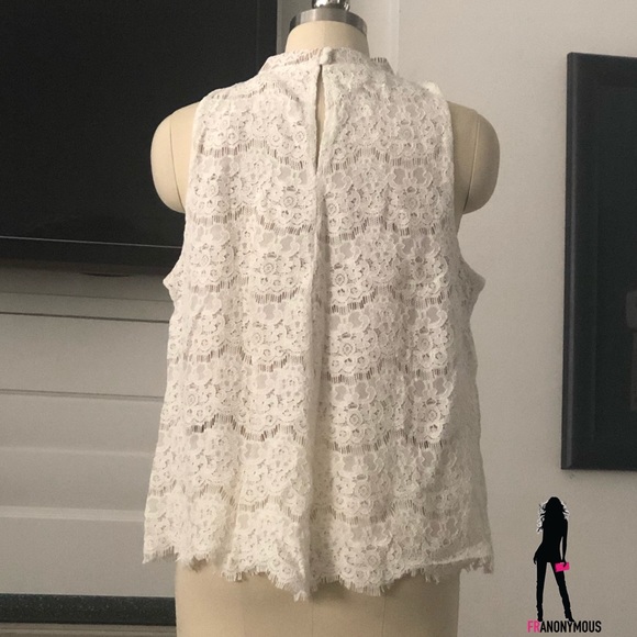 Off White Sleeveless Lace Overlay Top - Picture 5 of 5